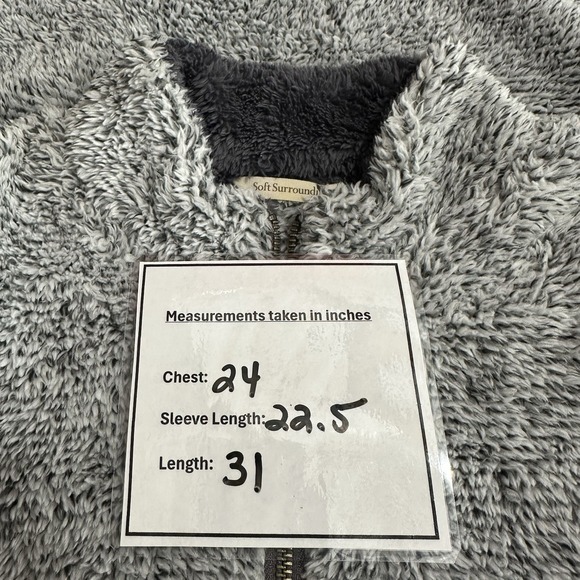 Soft Surroundings Luxe Faux Sherpa 1/4 Zip Pullover Gray Soft Pockets Women's L - Picture 11 of 11